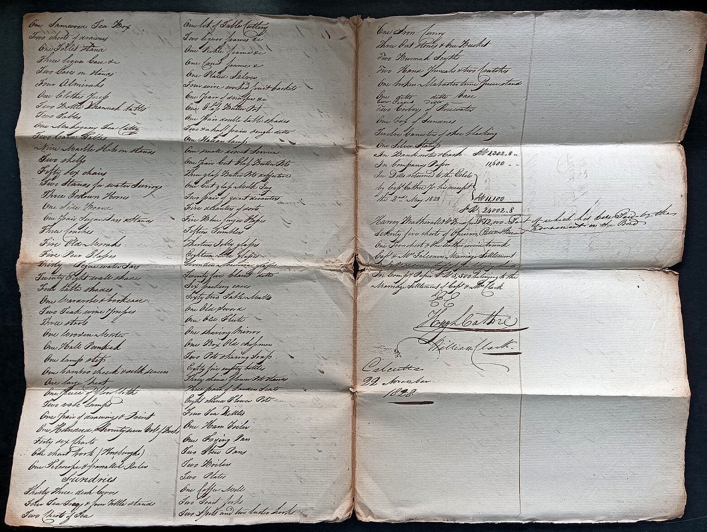 India King George IV 1828 Fort William, Calcutta 3 page document