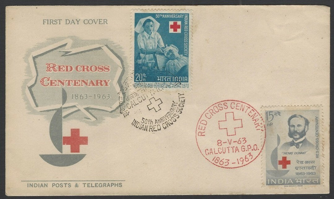India Combination FDC 1963 & 1970 RED CROSS