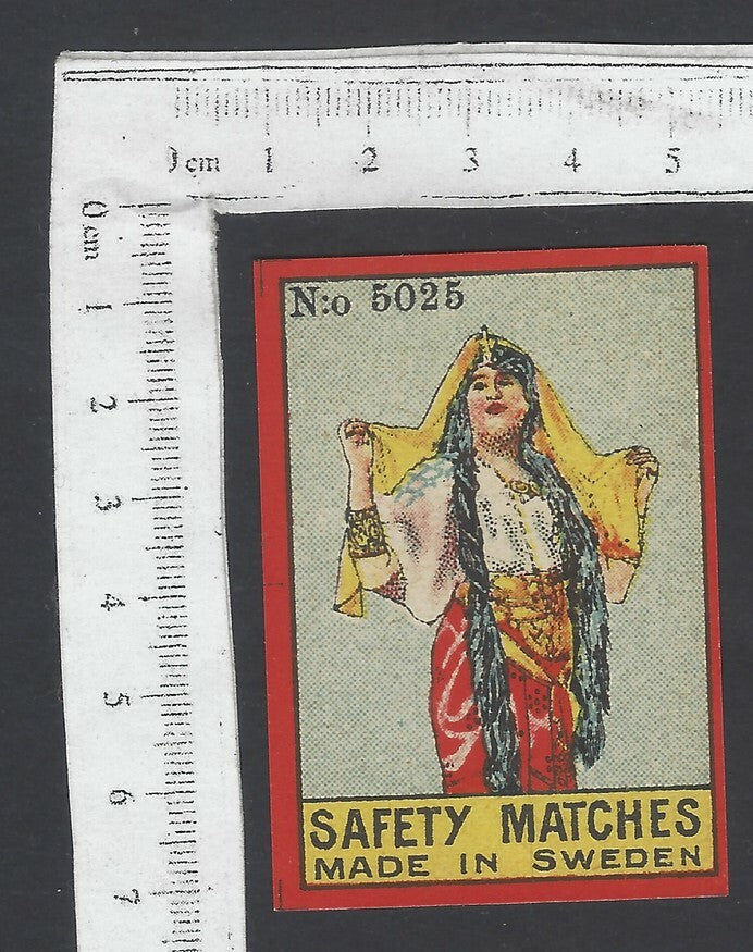 AOP India vintage matchbox label Indian Belle Made in Sweden