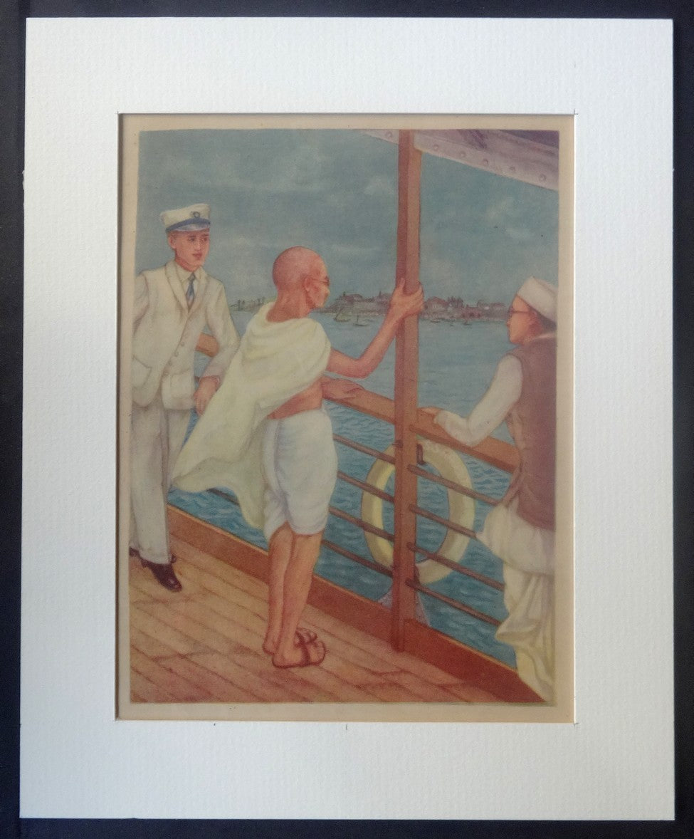 India Life of Gandhi (enroute to the RTC London) print in card frame 8" x 10" K