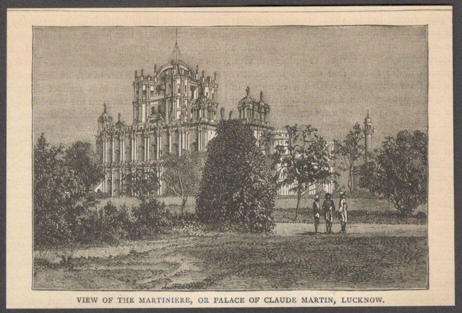 India MARTINIERE PALACE OF CLAUDE MARTIN engraved print - Rousslet 1876 5.5x3.5"