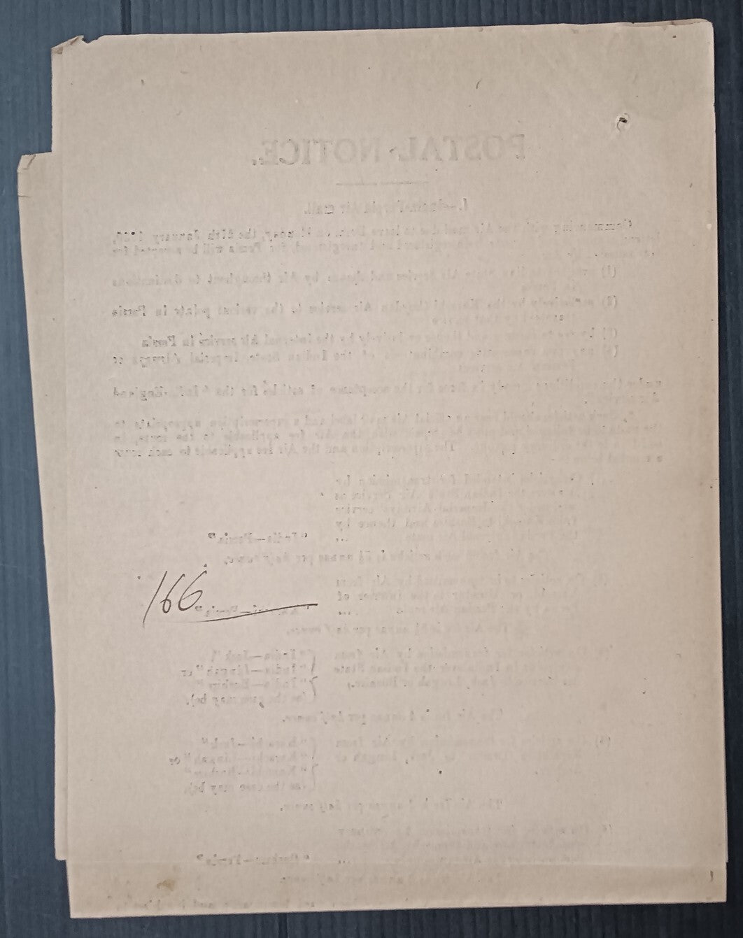 India 1930 POSTAL NOTICE + CIRCULAR Exchange of Air mails wi GWADUR Mekran Coast