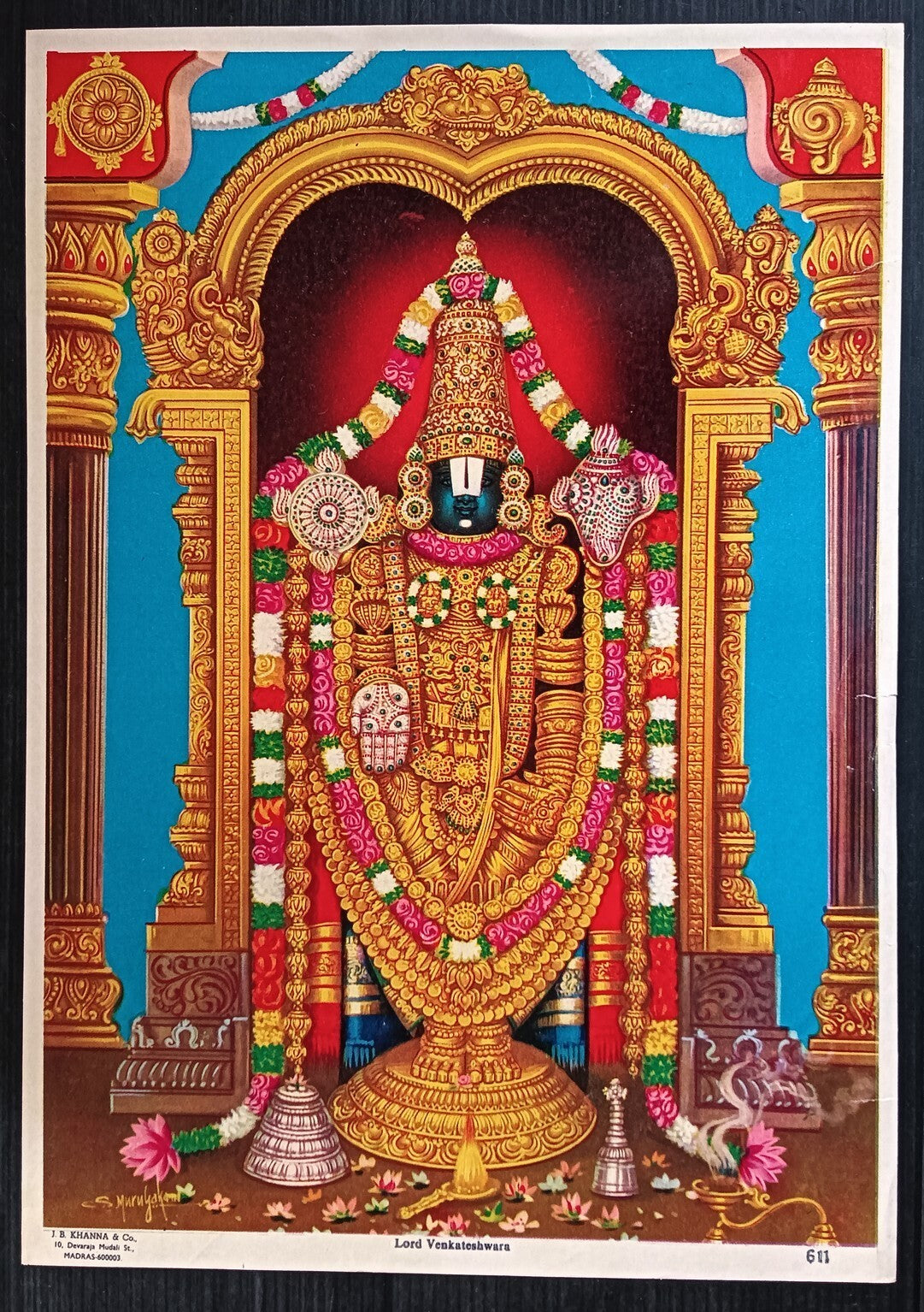 India LORD VENKATESWARA J. B. Khanna 9.5" x 13" vintage Hindu poster