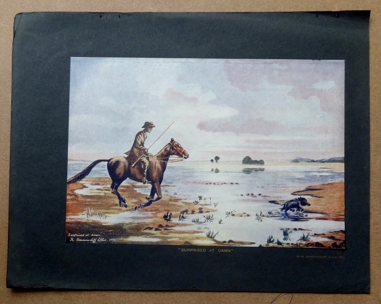 India Surprised at Down by H Barrow cliff Ellis vintage Print 17cm x 25cm