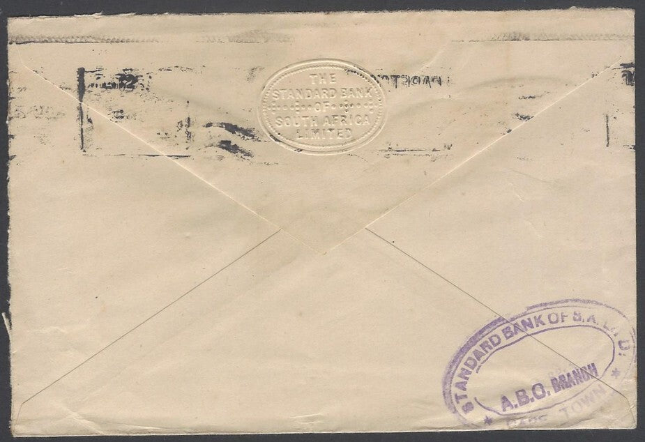AOP South Africa 1933 2d single franked cover canc Capetown to India