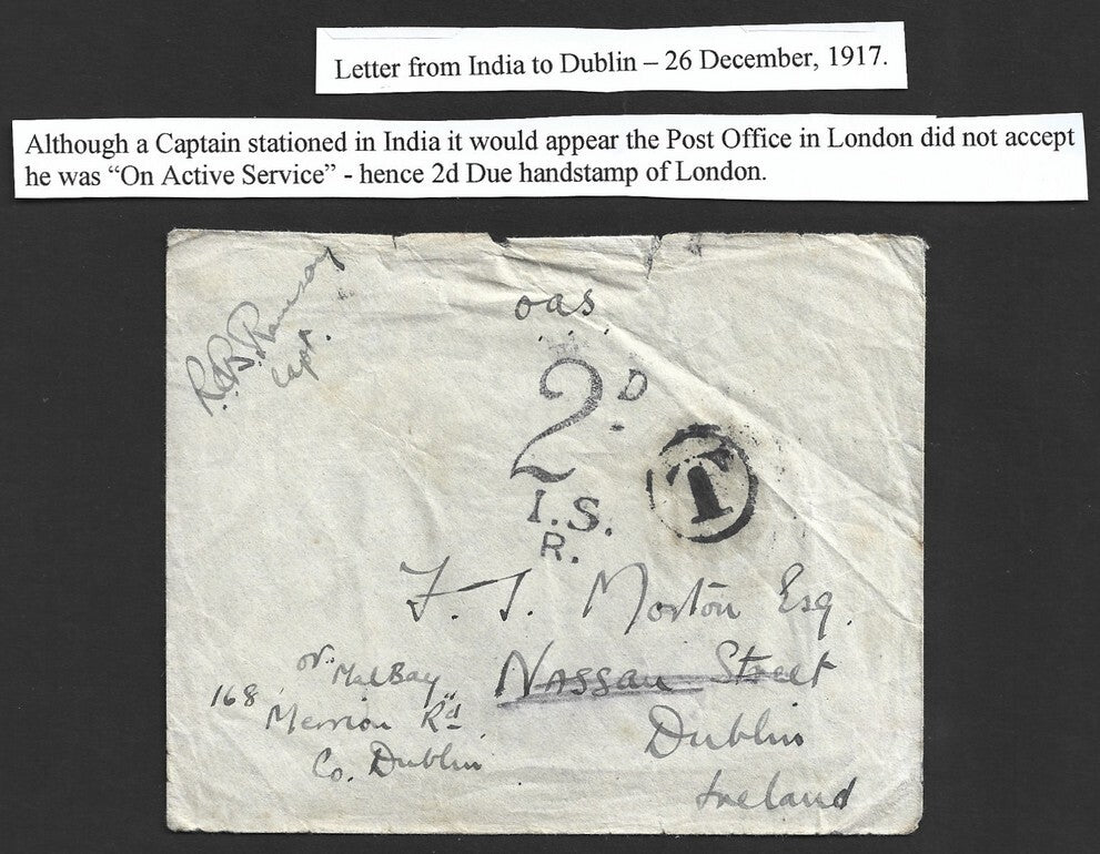 Ireland PD 1/2d block of 4 canc. BAAL'S BRIDGE D.O. DUBLIN 1918 cover from India