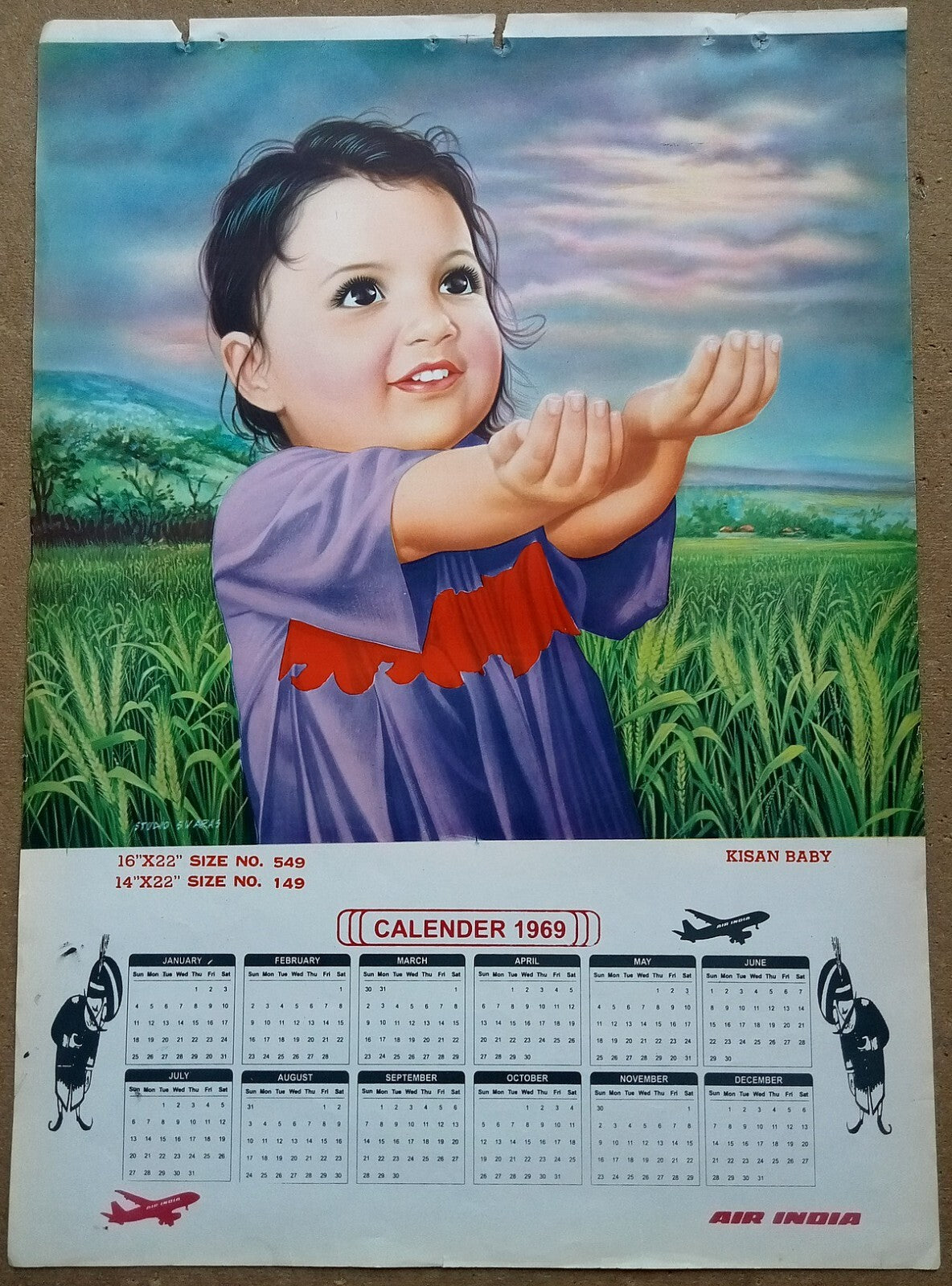AIR INDIA 1969 poster calender 549 - KISAN BABY - STUDIO : S. V. VARAS - R