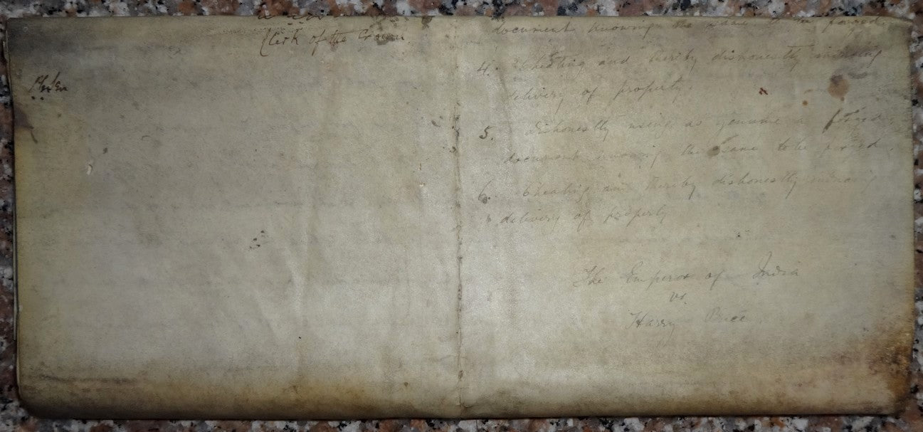 India 1906 parchment animal skin Court doc Charge of forging a promisory note Ӝ