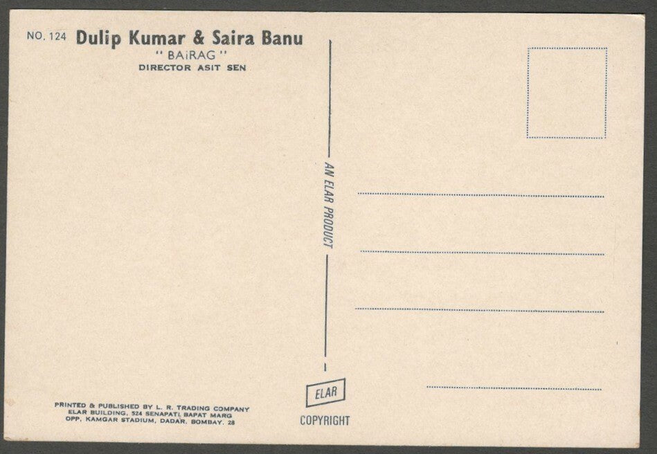 India Bollywood vintage postcard DULIP KUMAR & SAIRA BANU on BAIRAG ELAR 124