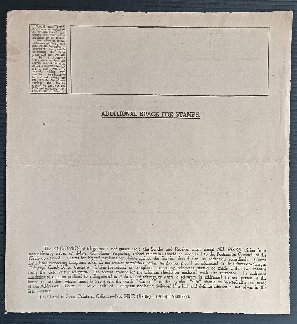 India 1938 & 1942 telegraph forms mint (2)