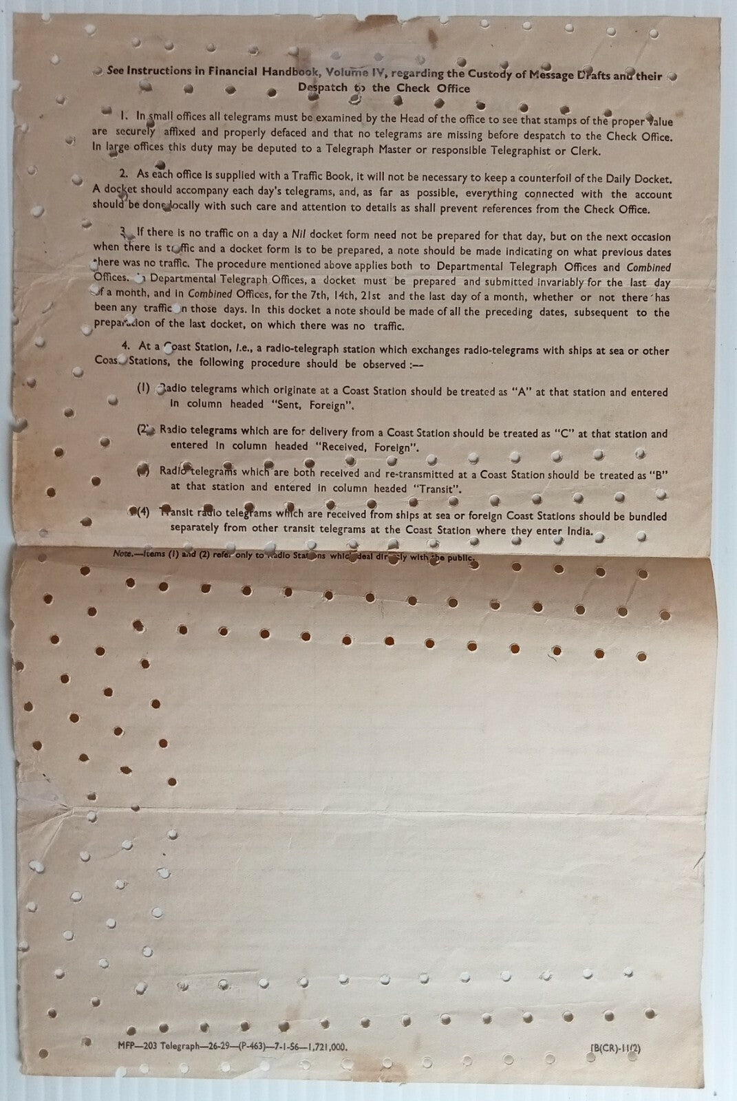 India 1956 Press Telegram Daily Message Docket form used