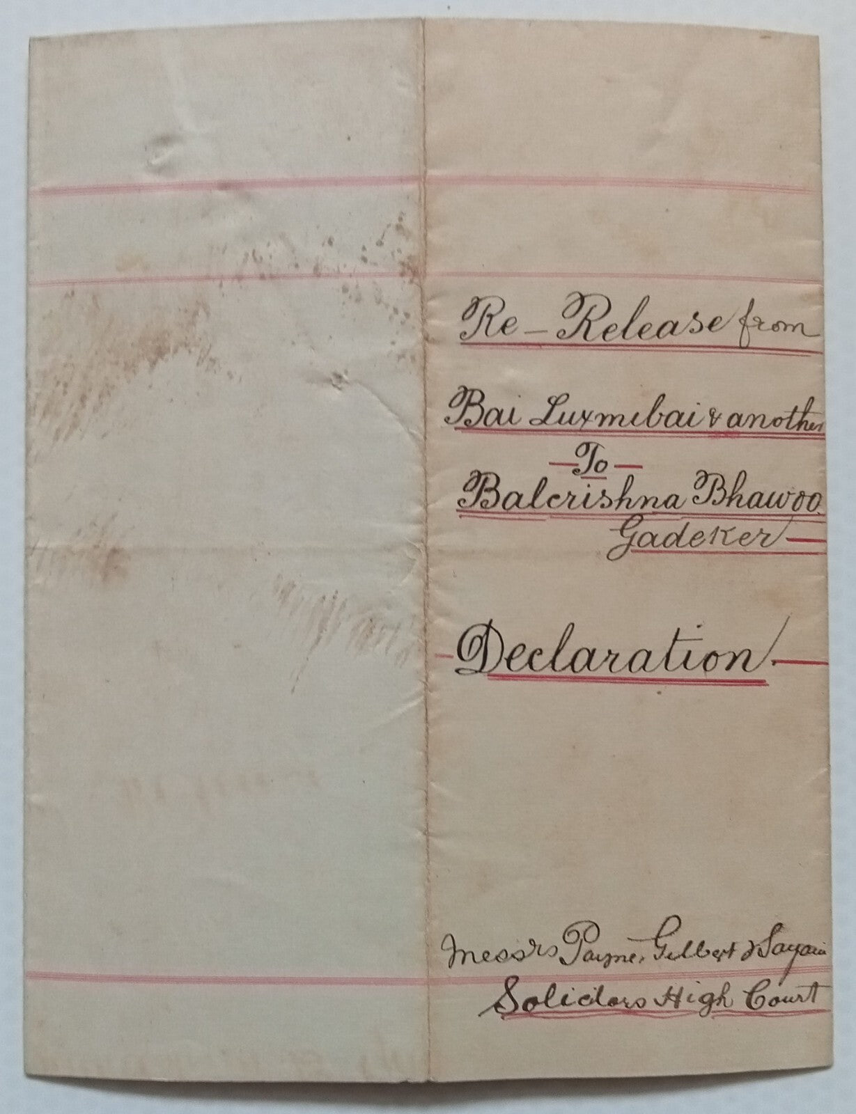 AOP India QV Queen Victoria 1868 Special Adhesive 1R on 1885 document