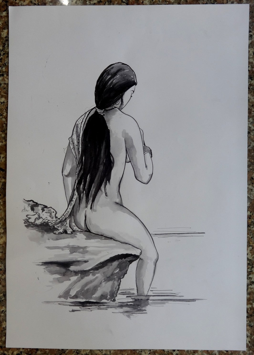 Nude Indian Beauty watercolor & pencil on card 11.5” x 16.5”