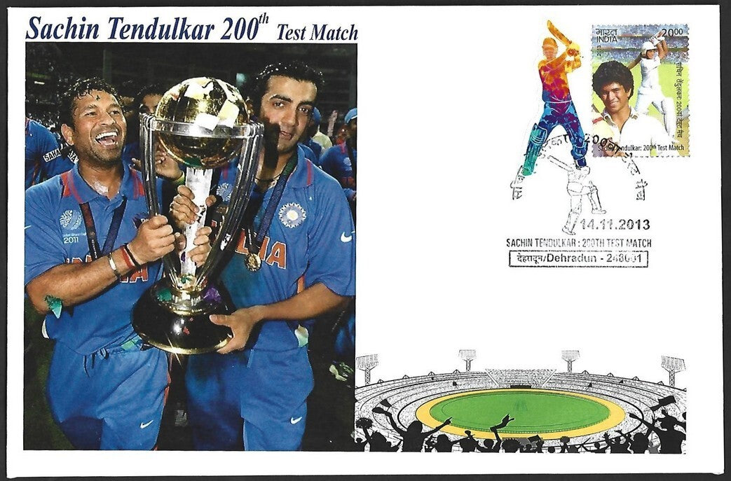 CRICKET India 2013 Sachin Tendulkar 200th Test private FDC with diecut label