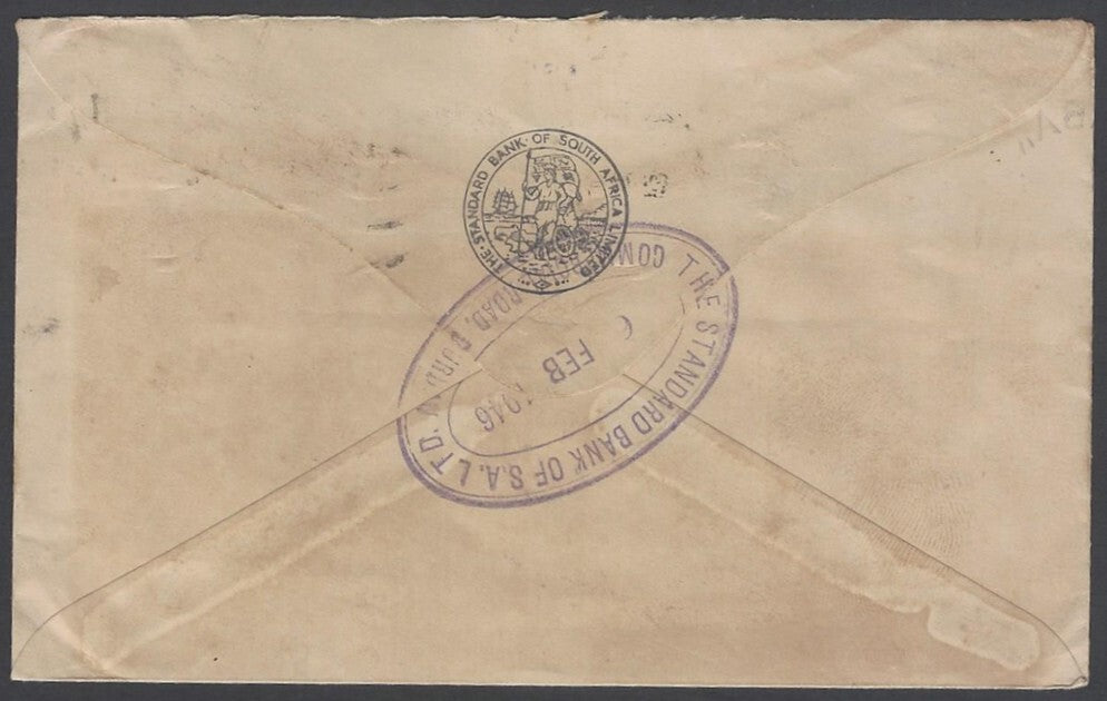 AOP South Africa 1943 bantams 1d, 2d & 1sh on cover Durban to India