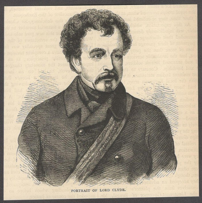 India POTRAIT OF LORD CLYDE engraved print ex libris Rousslet 1876 5"x5"
