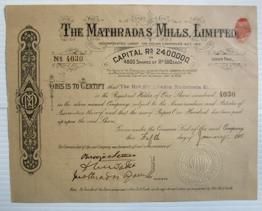 India 1918 Mathuradas Mills signed Sethna Round Table Conference Parsi delegate
