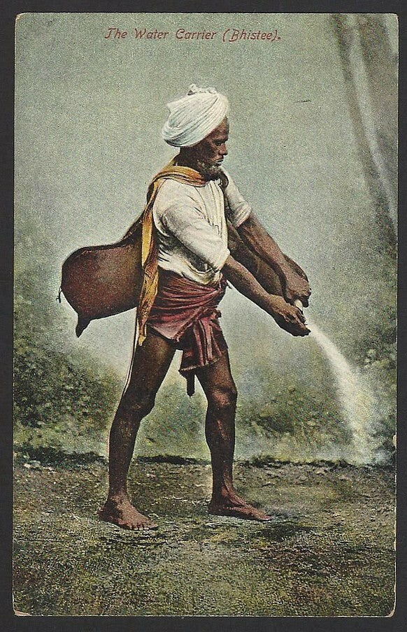 India vintage colour postcard The Water Carrier (Bhistree)