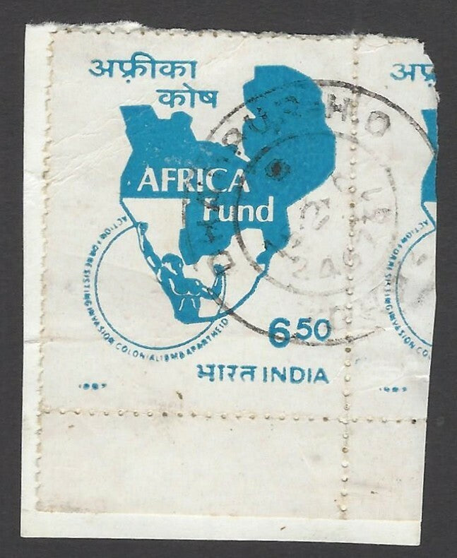 India 1987 Africa Fund (Map) 6.50R postal forgery in blue instead of black used