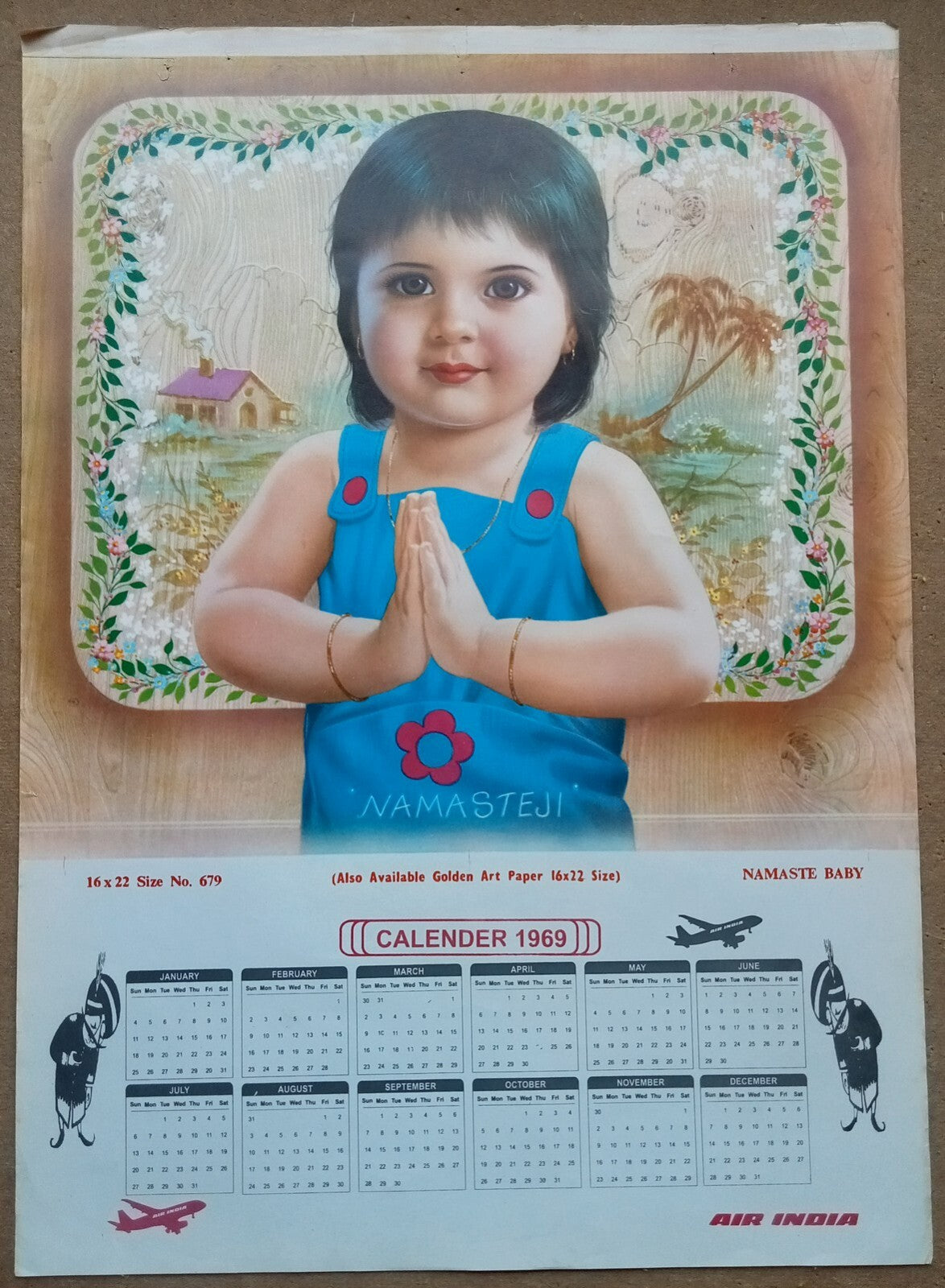 AIR INDIA 1969 poster calender 679 - NAMASTE BABY - R