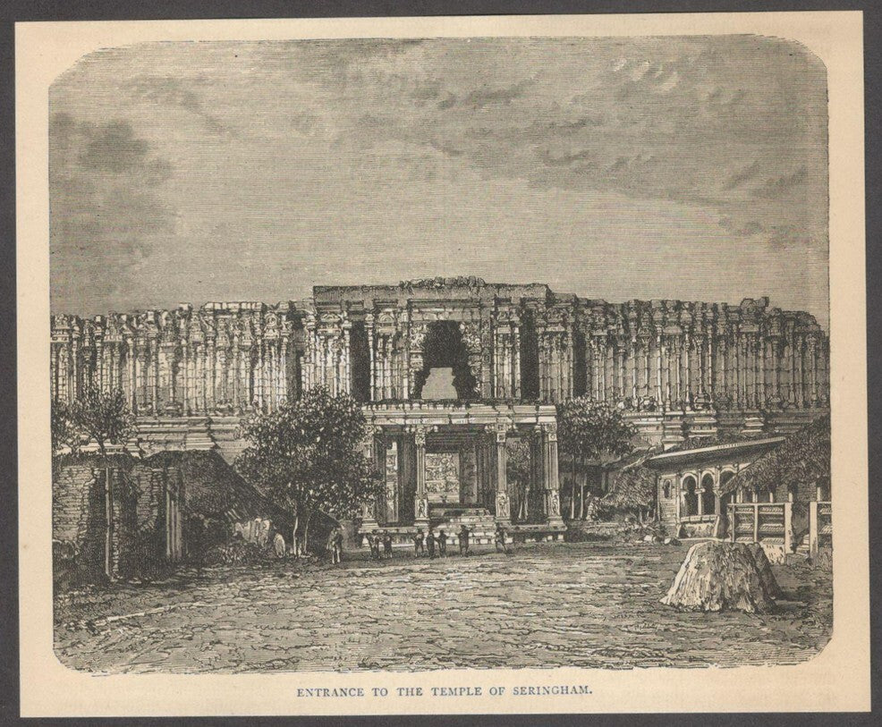 India ENTRANCE TO THE TEMPLE OF SERINGHAM engraved print - Rousslet 1876 6.5"x5"