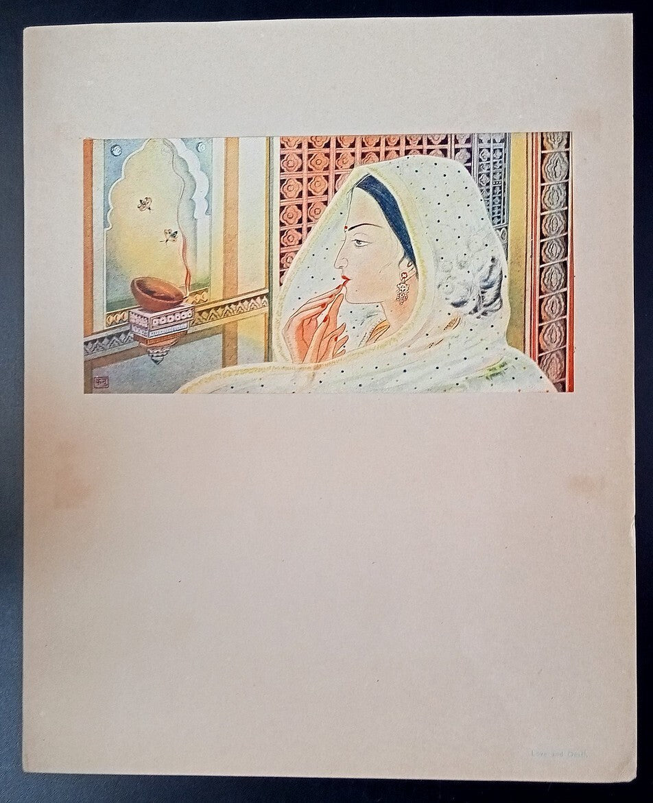 India vintage print LOVE & DEATH by KANU DESAI - Geet Govind series