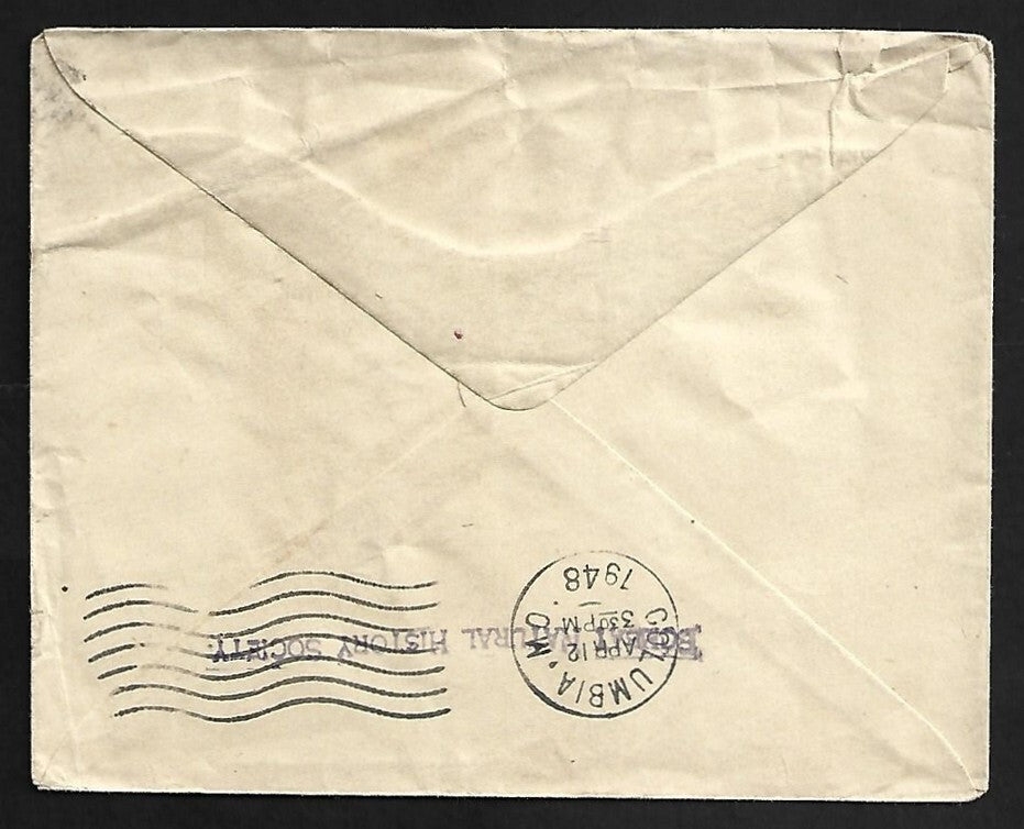 AOP India KGVI 1 1/2a envelope uprated KGVI 2a block to USA redirected