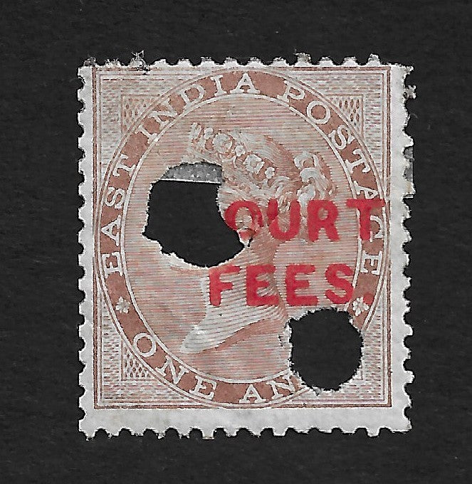 India QV 1a brown overprinted COURT FEES in red MH