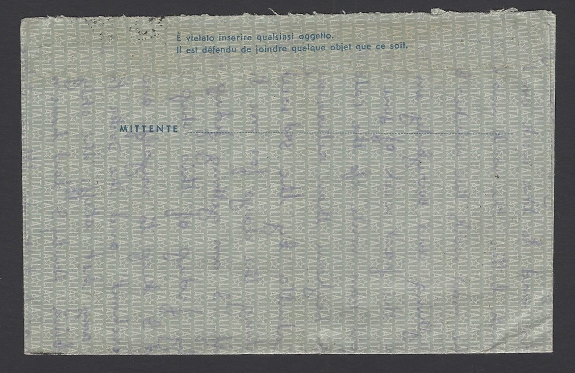Italy 1953 10 Lire aerogramme to India
