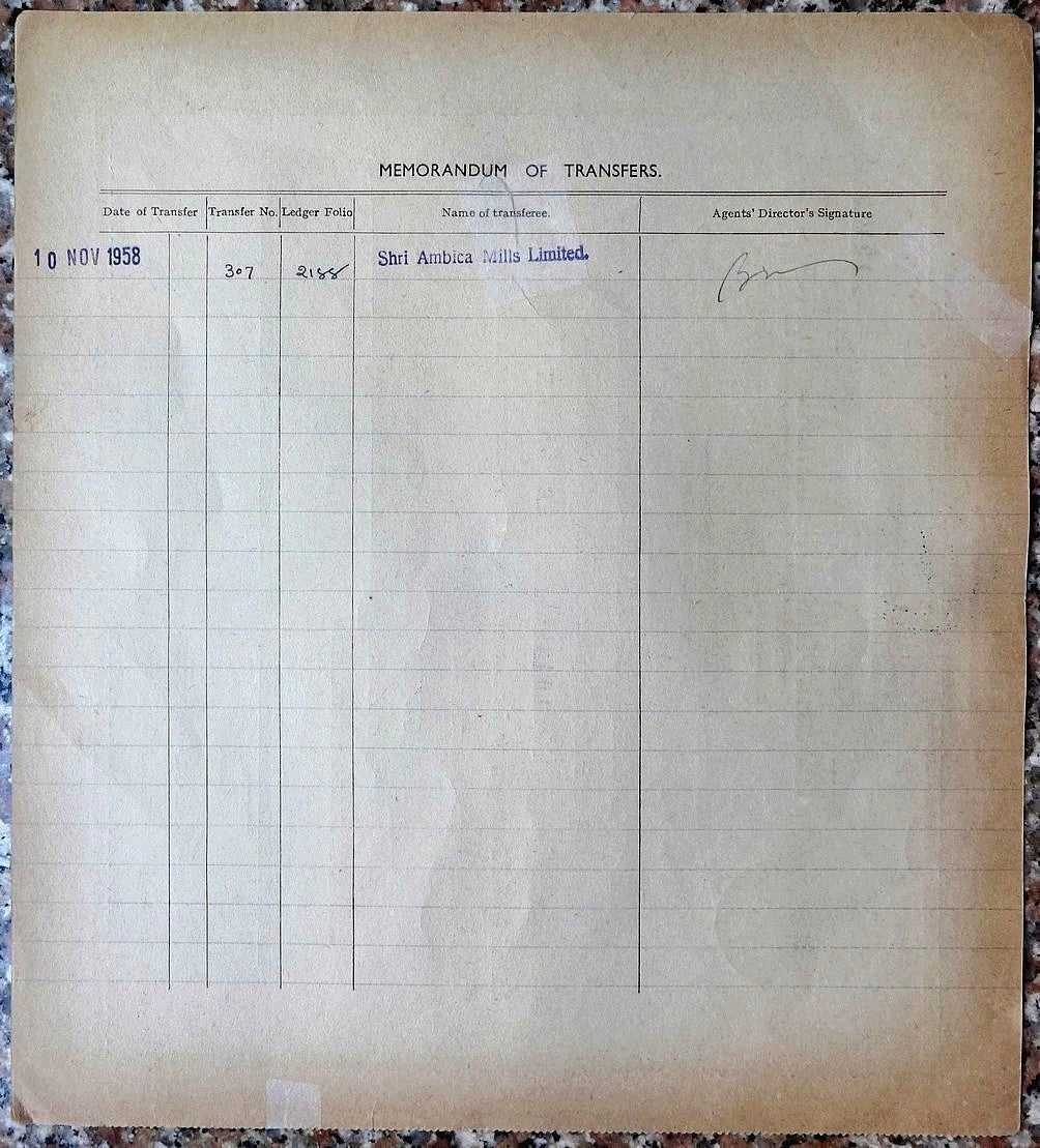 India 1949 Lalbhai Tricumlal Mills share certificate