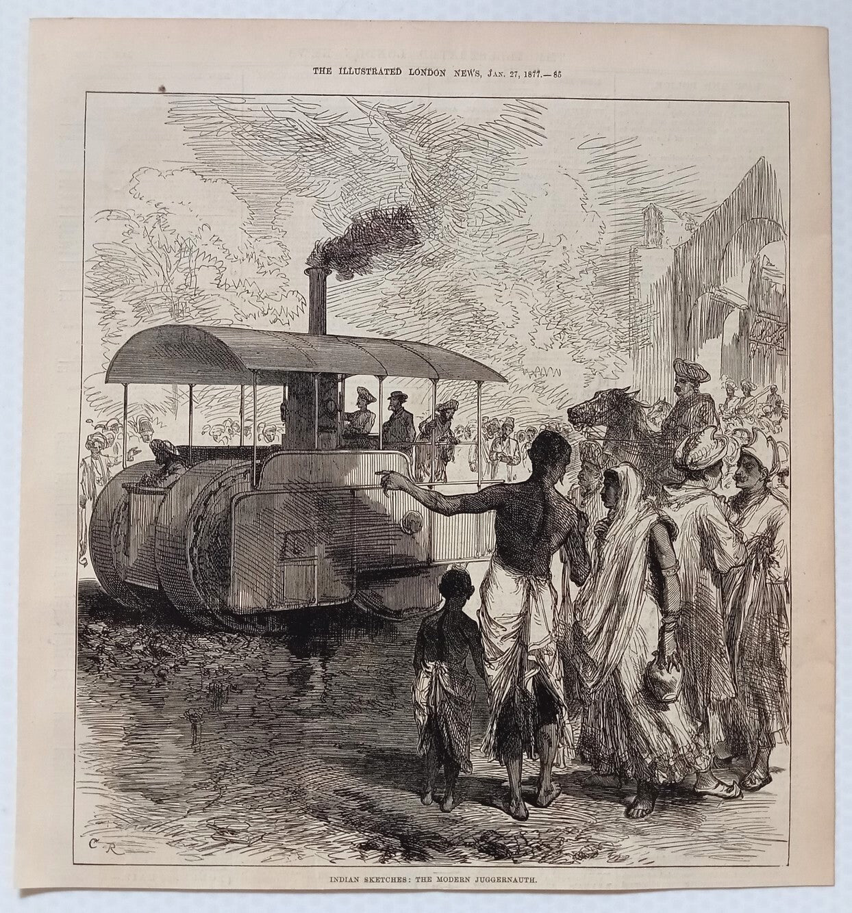 The Illustrated London News 1877 print INDIAN SKETCHES : THE MODERN JUGGERNAUT