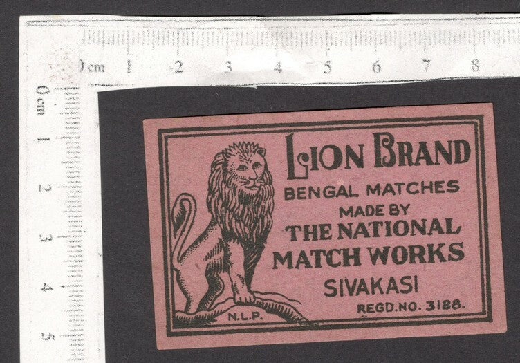 India vintage matchbox label LION BRAND