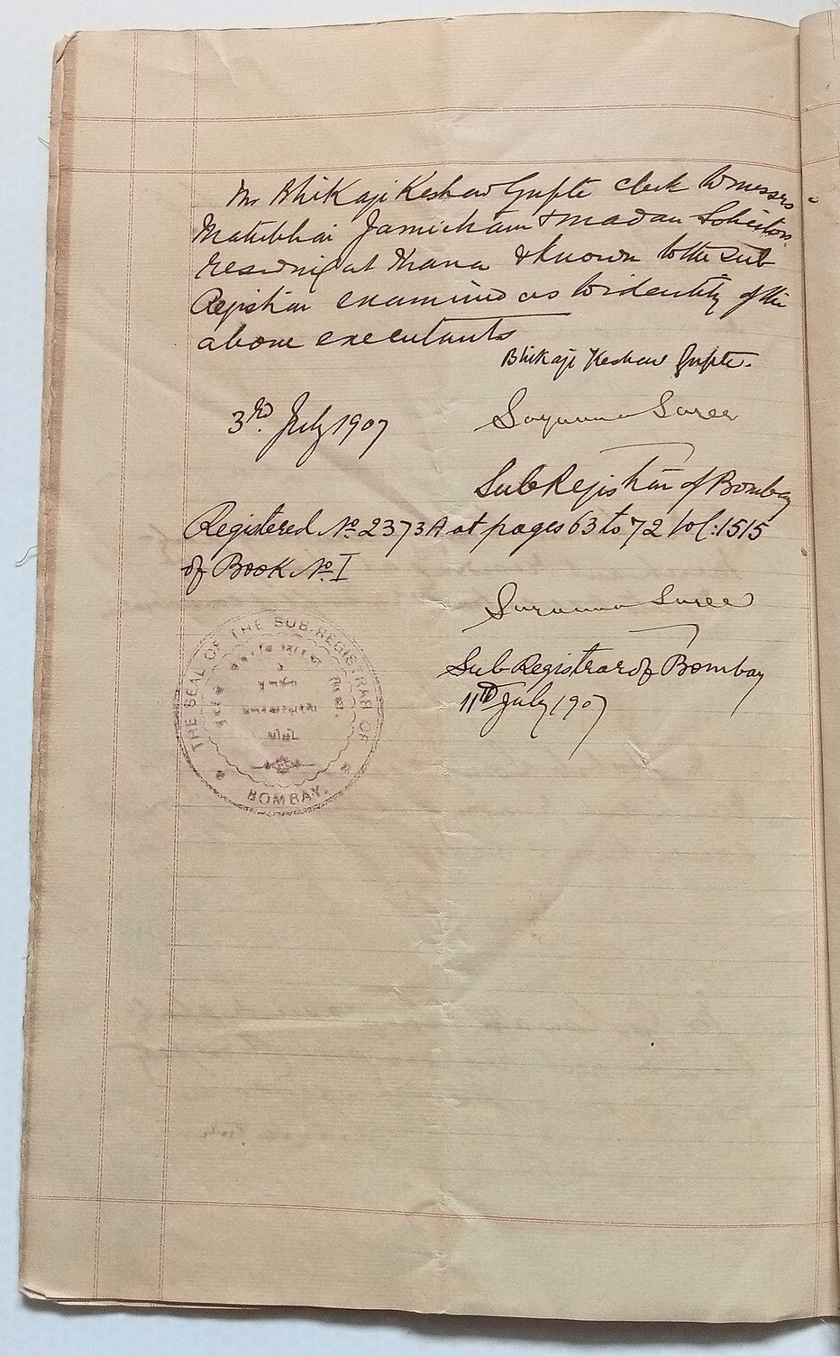 AOP India KEdVII King Edward VII 50R Special Adhesive on 1907 12 page indenture