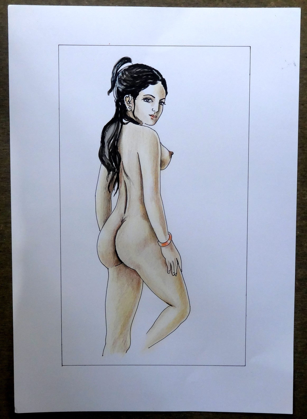 Nude Indian Beauty watercolours, crayons & ink on card 11.5” x 17.5”