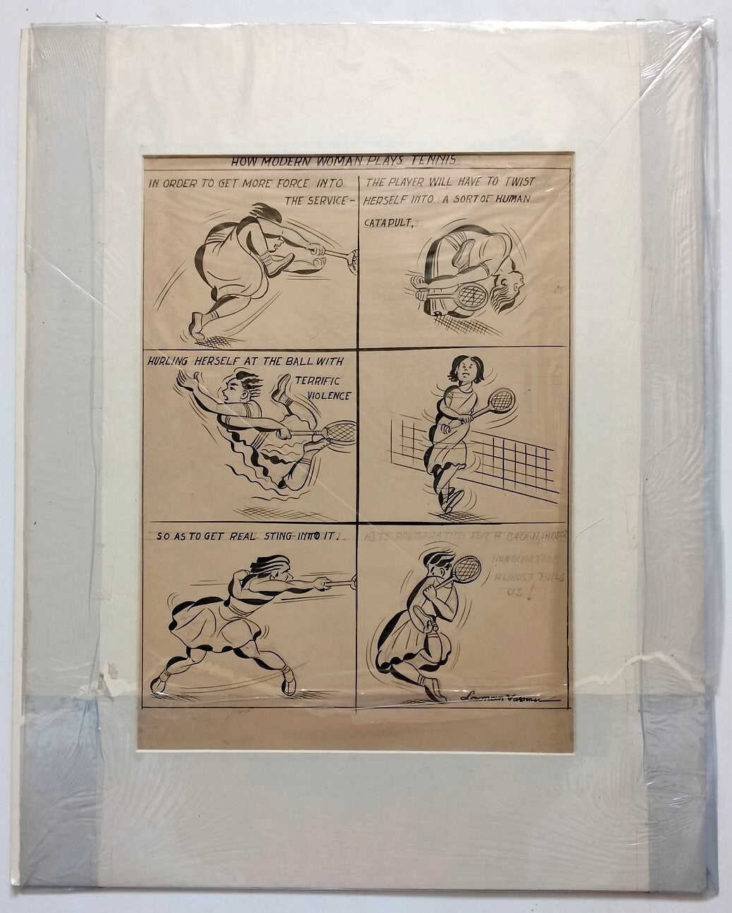India Cartoonist CHAKOR artwork How Modern Women Plays Tennis 16x20 inches