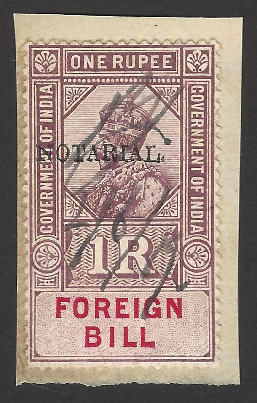 India KGV NOTORIAL overprint on Foreign Bill 1R