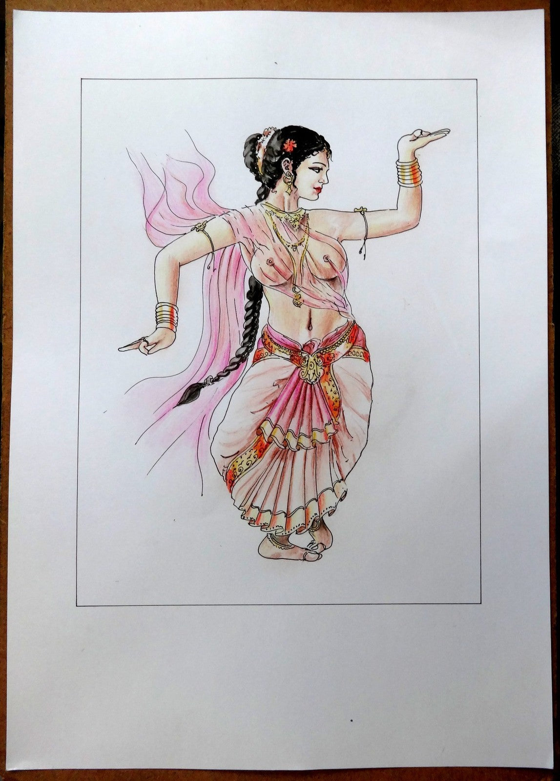 Nude Indian Beauty watercolours, crayons & ink on card 11.5” x 17.5”