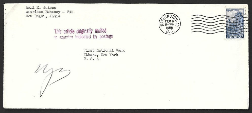 AOP India - 1955 DIPLOMATIC MAIL cover