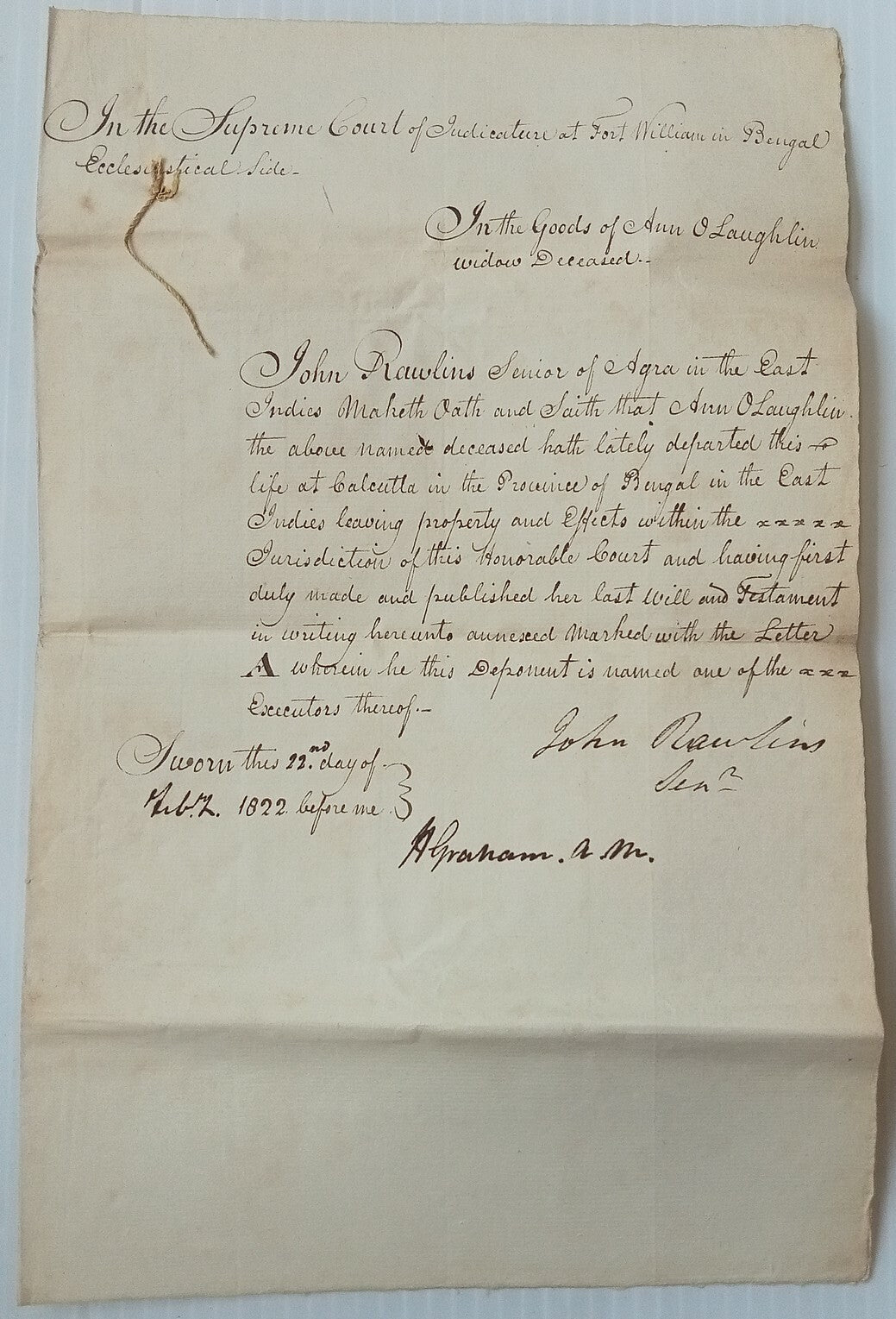 AOP India 1822 Supreme Court, Fort Williams, Calcutta document
