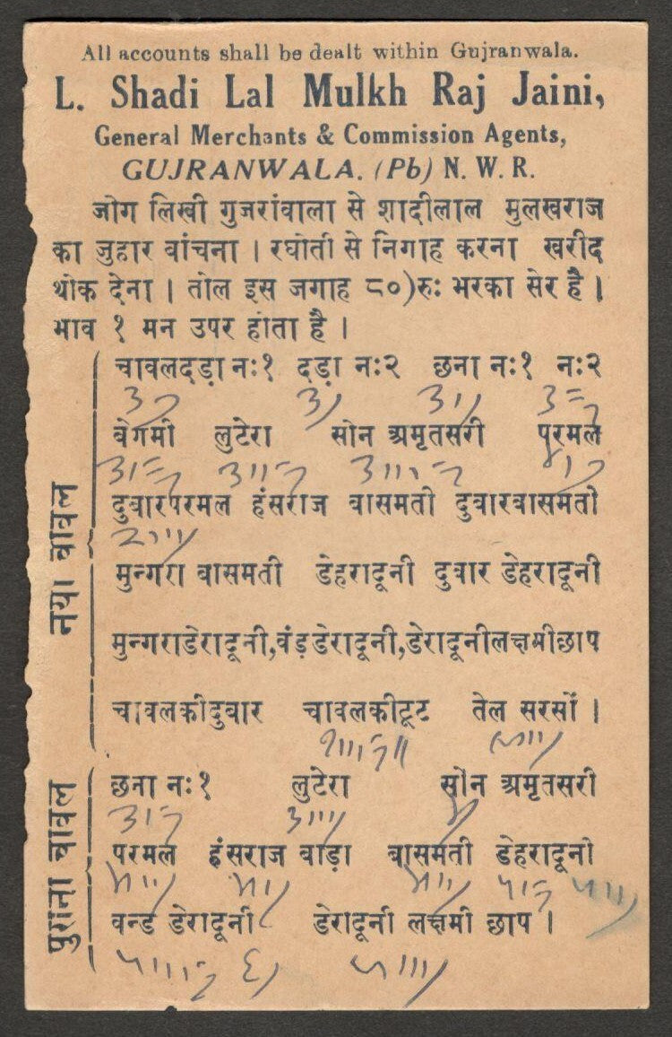 (AOP) India KGV 1932 GUJRANWALA advertisement postcard NEW RICE