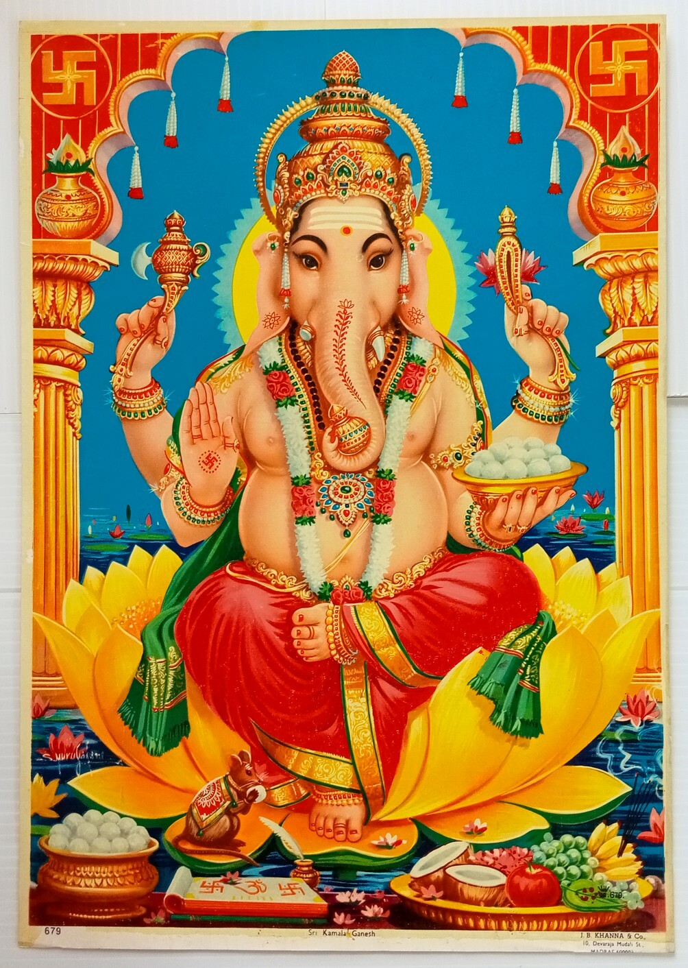 AOP India SRI KAMALA GANESH Hindu God Poster J.B.KHANNA & Co. 49cm x 34cm R