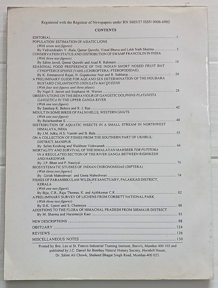 AOP India JOURNAL OF THE BOMBAY NATURAL HISTORY SOCIETY April 1999