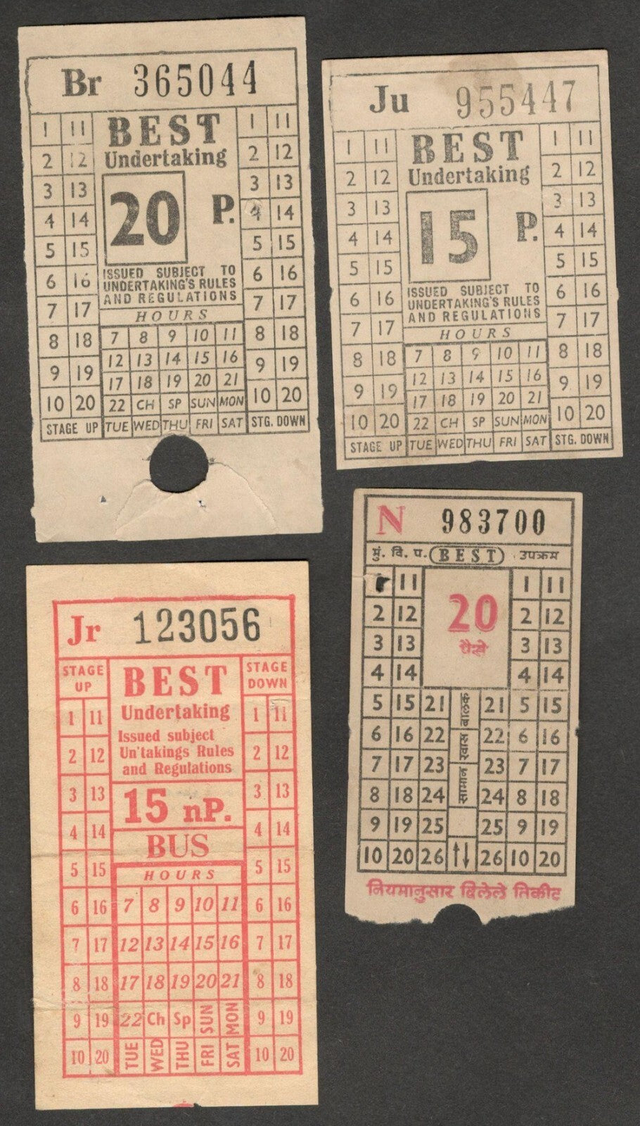 (AOP) India vintage B.E.ST. Bombay bus tickets (4)