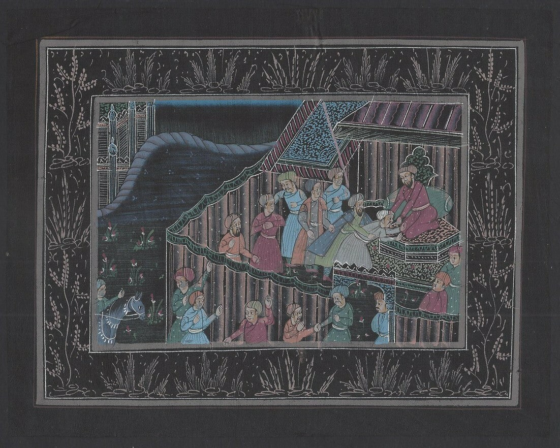 India Mughal miniature painting on cloth 7x9 inches