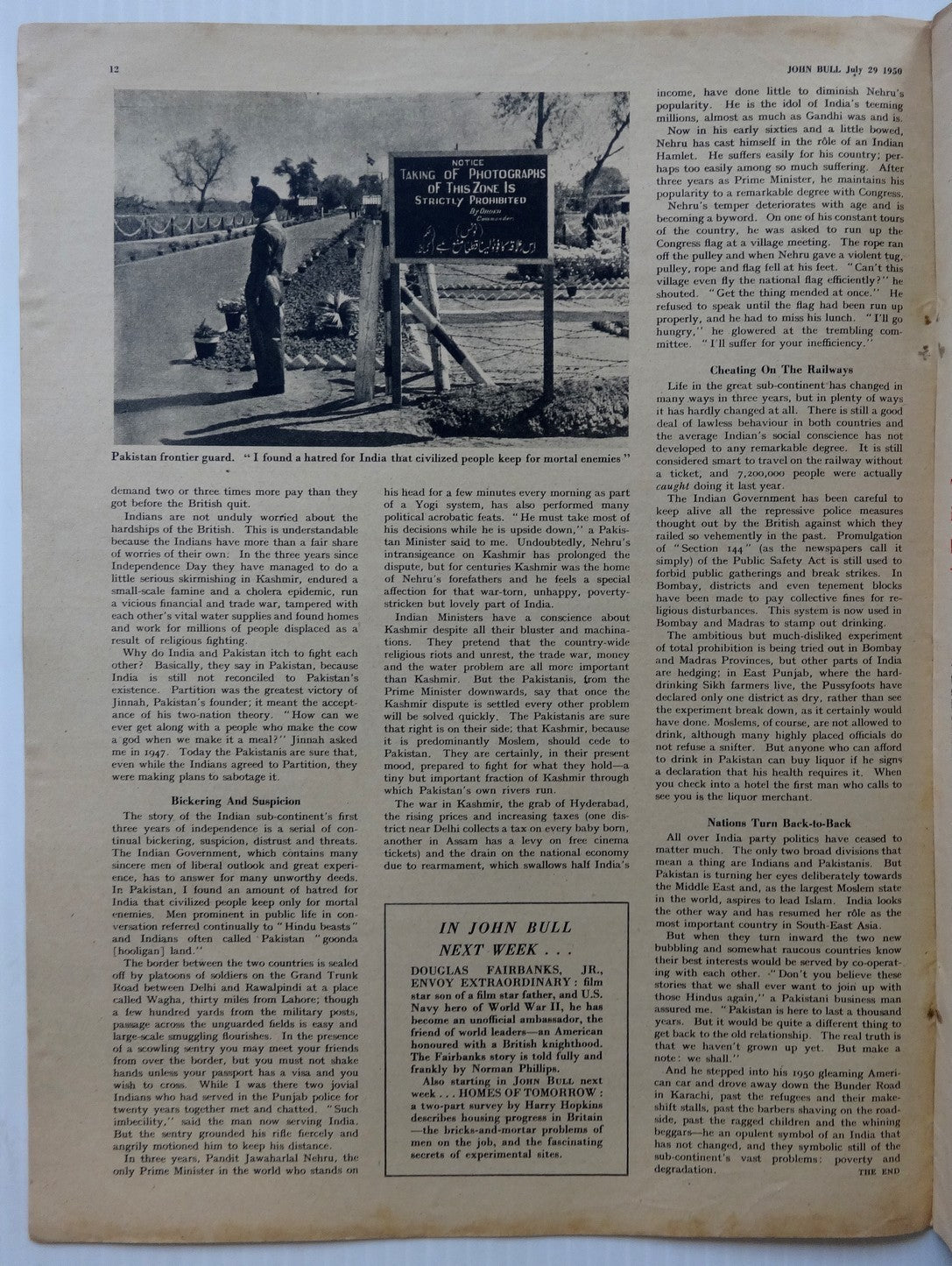 JOHN BULL 29 July 1950 – I VISIT THE NEW INDIA – illuminating perspective