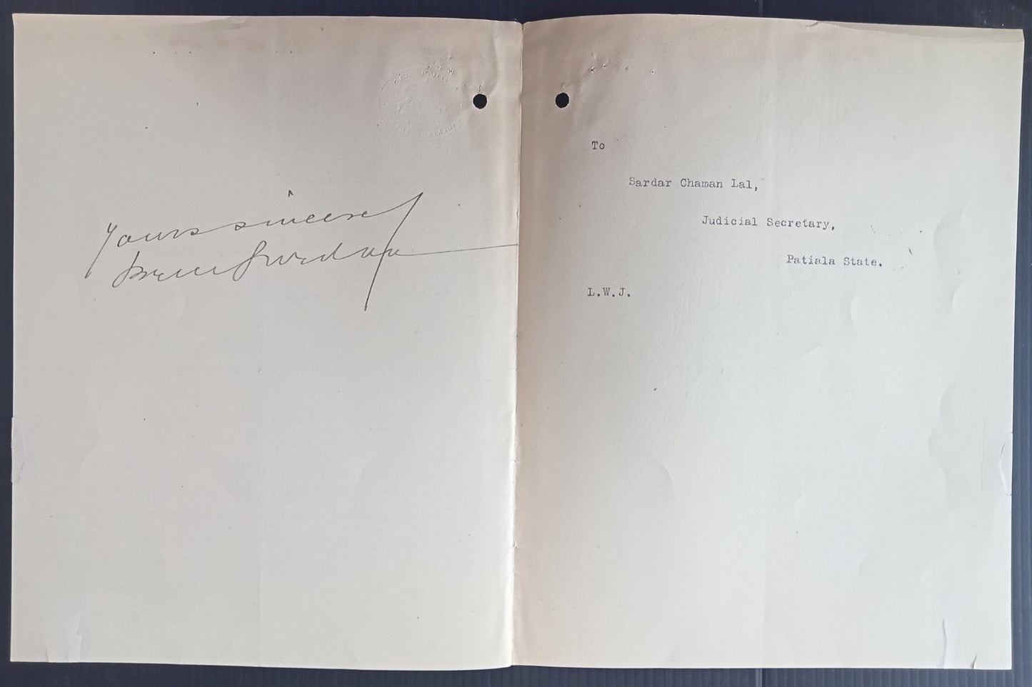 India 1915 POLITICAL AGENCY PHULKIAN STATES crested letter Sikh Sepoy imprisoned