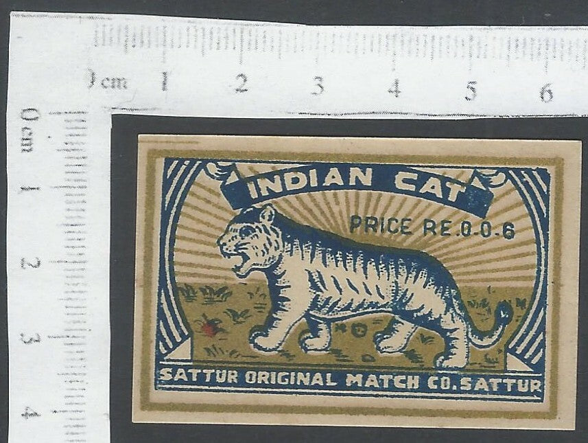 India vintage matchbox label INDIAN CAT