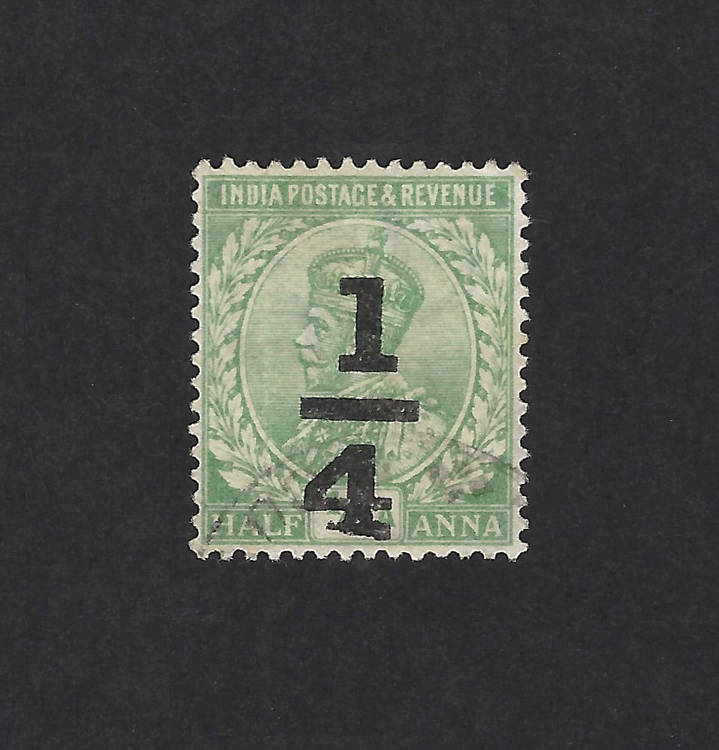 India KGV 1/4a on 1/2a with a distorted overprint