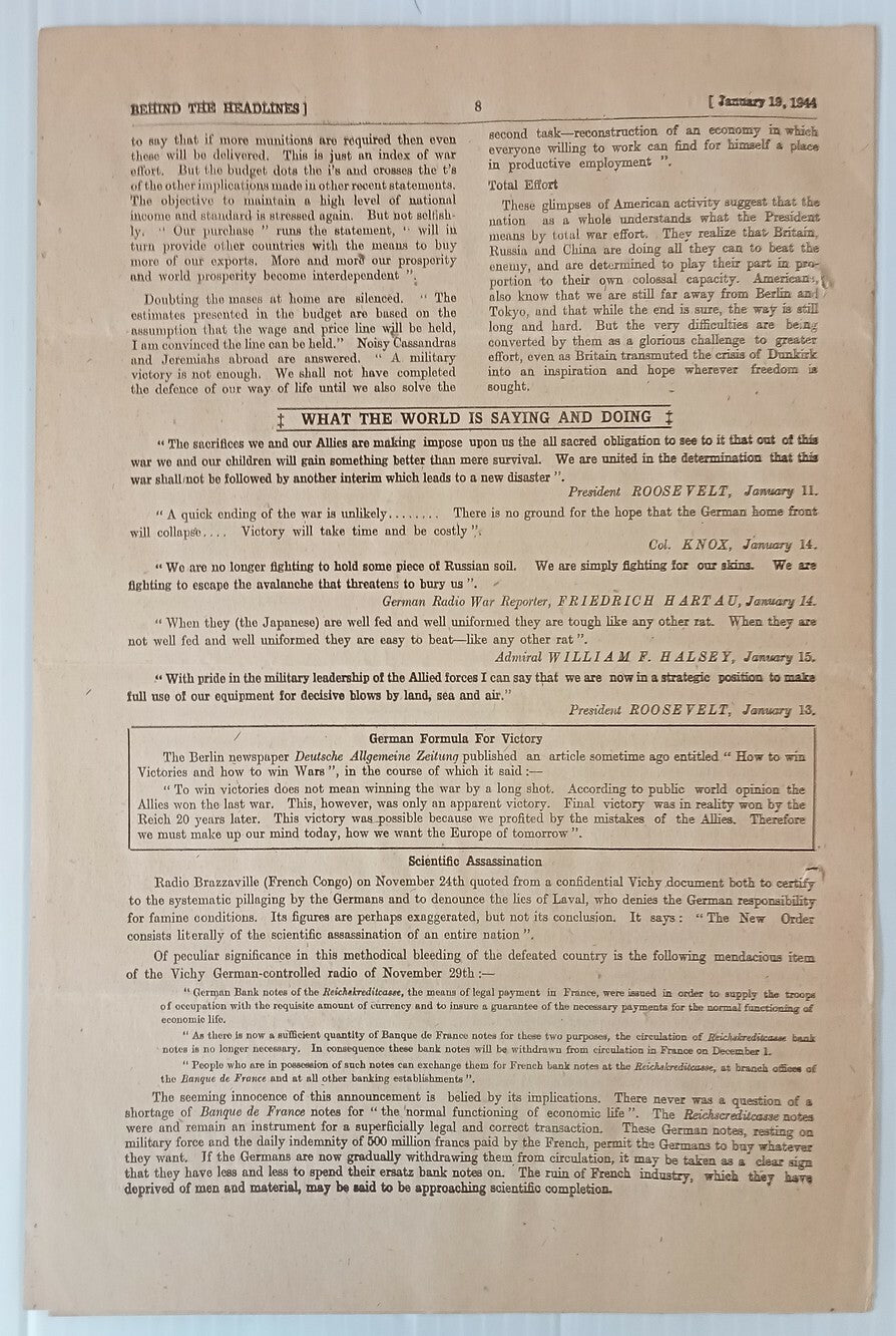 AOP India 1944 WW2 Propaganda rag BEHIND THE HEADLINES AIR WAR IN THE WEST 8pgs