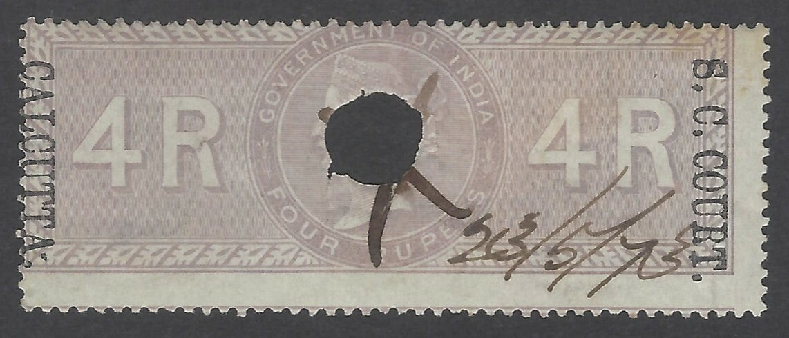 AOP India S.C. COURT CALCUTTA overprint on 1868 Special Adhesive 4R. Bft 55
